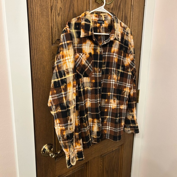America Land of the Free Orange Brown Plaid Flannel Button Shirt Large - Picture 4 of 9